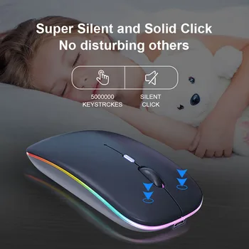 Oppselve Ultra-subțire Mouse Wireless contra cost Ușor Portabil cu LED-uri Colorate de Lumină Reîncărcabilă Mut Mouse-ul Soareci pentru Laptop PC