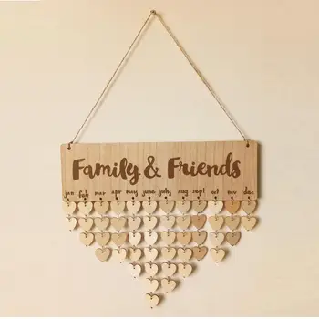 Familia și Prietenii Ziua de nastere Memento Calendar Placa de Lemn DIY Agățat de Perete Placa Meserii Acasă Decor Petrecere Mama Tata Cadouri