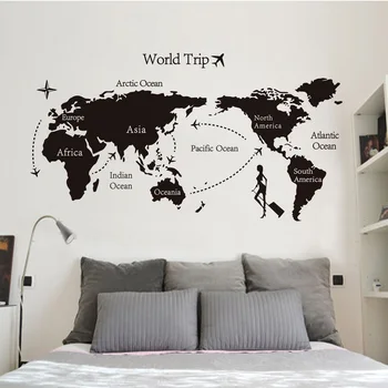 Negru Lumii harta Vinil Autocolante de Perete pentru camera Copii Home Decor de birou Art Decalcomanii 3D Tapet camera de zi de decorare dormitor