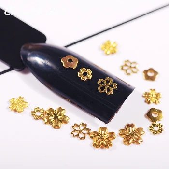 3-5mm 3D de Culoare de Aur Știfturi de Nails Art Nit Decor Farmecele de Flori Formă de Metal de Design felie Subțire Accesorii pentru BRICOLAJ