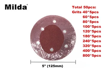 Ila 50pcs 5 Inch 125mm Rotund Șmirghel Disc Foi de Nisip Granulatie 40-800 Cârlig și Buclă de Șlefuit cu Disc pentru Slefuit cu Crupe