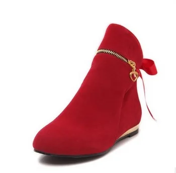 Doamna Fundita cu Sclipici Tocuri Joase Plus Dimensiune 34-43 Scurt Glezna Cizme Lanțuri Turma Botas Moda pentru Femei Pantofi Rotund Toe Black Red