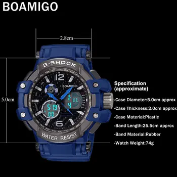 S-Șoc Bărbați Ceasuri Sport BOAMIGO Brand Analog Digital cu LED-uri Electronice Cuarț Ceas rezistent la apa 50M Înot Ceas Reloj Hombre