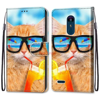 Caz din piele Pentru LG K8 2018 LM-X210EM caz 3D Portofel Cardul Titularului Stand Book Cover Pisică Câine Pictat Coque Pentru LG K 8 (2018) Cazuri