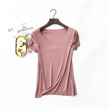 2020 Nou cu mânecă Scurtă T-shirt Femei Vara Noi fără Sudură t-shirt Modal Culoare Solidă de Mari Dimensiuni Femei Tricou Bottom
