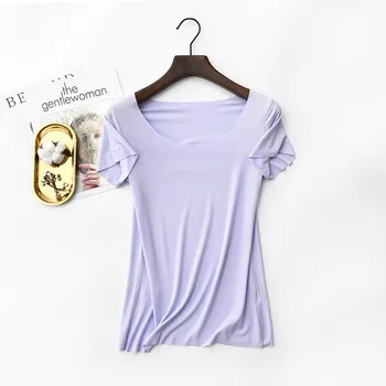 2020 Nou cu mânecă Scurtă T-shirt Femei Vara Noi fără Sudură t-shirt Modal Culoare Solidă de Mari Dimensiuni Femei Tricou Bottom