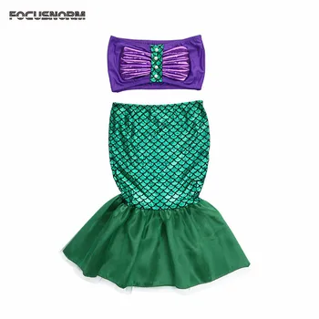 Mica sirenă coada printesa rochie de cosplay costum copii pentru fete de lux rochie verde Fetita Haine
