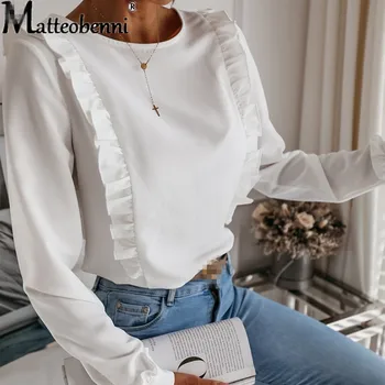 Moda Casual Culoare Solidă Doamnelor Birou Topuri Sexy Spatele Nasturi Maneca Lunga Bluza 2020 Noi De Toamna Pentru Femei Șifon Cămașă Albă
