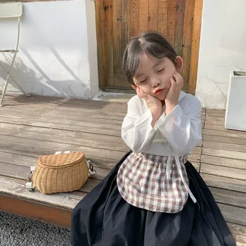 2020 Stil coreean Toamna Copii Haine Copii Fete de Îmbrăcăminte Seturi Topuri + Fuste și Șorț 3pcs Copii Costume Costume