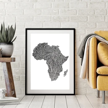 Harta Africa Postere si Printuri Deget de Călătorie Hartă de Perete de Arta Pictura Panza Gri Alb-Negru Imaginile pentru Camera de zi Decor Acasă