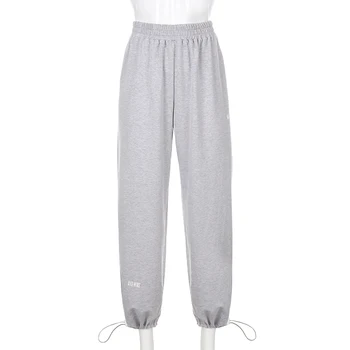 SUCHCUTE grey pentru Femei pantaloni Largi sweaterpants Streetwear pantaloni spoty bumbac gotic epocă Rula Femei Joggeri 90 estetica