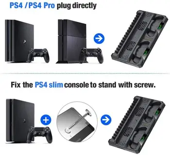 Suport Vertical Cu Racire Dual Fan Cooler Încărcător Regulator de Stația de Incarcator Pentru SONY Playstation PS4 Pro 16 LED-uri Joc de Stocare