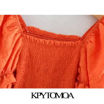 KPYTOMOA Femei 2020 Dulce Moda Stretch Slim Ciufulit Trunchiate Bluze Vintage Piața Collar Manșon de Puf de sex Feminin Tricouri Topuri Chic