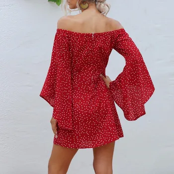 Moda Rochie Boho Femei Mult Flare Sleeve Dot Imprimare Femei Rochie De Vară 2020 Sexy De Pe Umăr Partid Rochie De Plaja Vestidos#J30