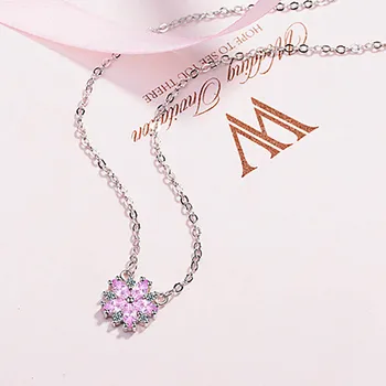 Jellystory moda 925 de bijuterii de argint colier cu flori roz în formă de zircon pandantiv pentru femei nunta promit petrecere