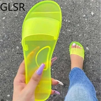 Papuci Femei de Vară 2020 Femeie Pantofi Jeleu Bomboane culori PVC Plat Doamnelor Sandale Peep Toe Slide-uri Casual Femei Flip Flops Plaja