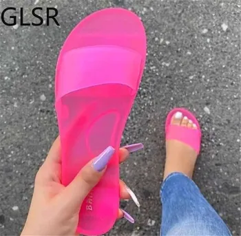 Papuci Femei de Vară 2020 Femeie Pantofi Jeleu Bomboane culori PVC Plat Doamnelor Sandale Peep Toe Slide-uri Casual Femei Flip Flops Plaja