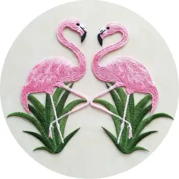 1pair Flamingo Roz Aplicatiile Brodate Coase pe Pasăre Drăguț Patch-uri Pentru Haine Motiv de Desene animate, Autocolant Diy Decorare de Reparare