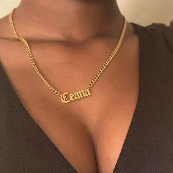 Nume Personalizat Cravată Colier Pentru Femei Pentru Bărbați Din Oțel Inoxidabil Cubanez Lanț Colier De Aur Plăcuța Coliere Boho Bijuterii Collares