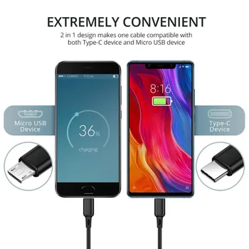 2 în 1 Micro USB de Tip C Cablu Pentru Samsung Xiaomi Multi Fast Charger Cablu 2 in 1 Microusb Cablu de Telefon Mobil Pentru Huawei P20 Lite