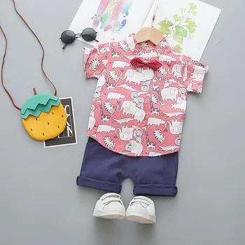 Umor Urs 2020 Nou Băiat de Vară Seturi de Îmbrăcăminte de Moda de Desene animate Drăguț Tricou+pantaloni Scurti+Papion 3PCS Seturi Băieți Copii Haine Copii