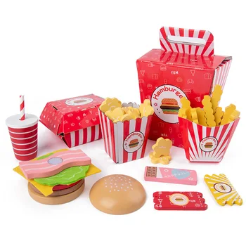 Copilul Bucătărie jucărie jucării Burger Set viața Reală Pretinde Jucărie Monterssori de Învățământ din Lemn Casă de Joacă Jucării de Copii Joc de Petrecere