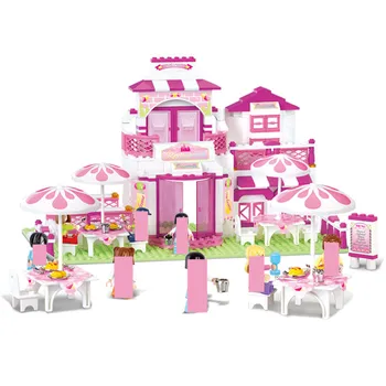 306Pcs Vis Roz Restaurant Romantic Model Cărămizi Prieteni Oraș Creator Blocuri Seturi de Jucării Educative pentru Copii