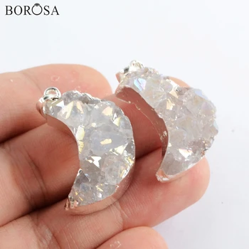 BOROSA Argint Culoare Cristal Druzy Luna Pandantive Naturale Agate de Titan AB Drusy Colier Farmec Femei Bijuterii Accesorii S0388
