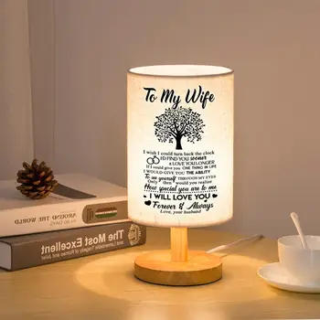 Soțul Soției Mele Lemn Lampa De Masa Moderna Living Dormitor Noptieră Lampa De Noapte Lumina Alb Cald Cadou Din Lemn Lampă De Masă
