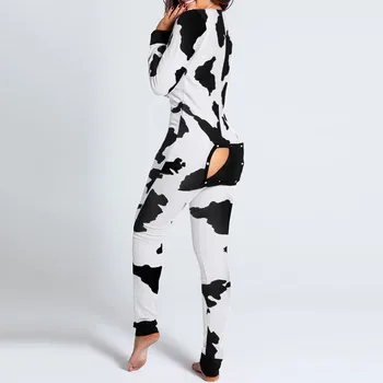 Femei Sexy Decrosata Funcționale Nasturii Clapa Adulți Pijamale Butonul Design cu Maneci Lungi Buton-jos Plonja Lounge Carouri Salopeta