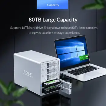 ORICO Aluminiu de 3.5 Inch 5 Bay HDD Cabina de 80TB Cu 150W Putere Internă Adaper HDD Docking Station pentru Laptop PC HDD Caz