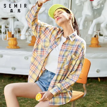 SEMIR Femei bluza carouri 2020 nou din bumbac confortabil retro trend de lungă maneca drăguț fată de moda tricou