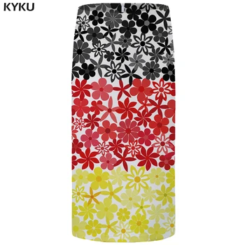 KYKU Brand de Flori Fuste Femei Frunze Florale Creion Negru Skhirt Epocă de Imprimare 3d Plus Dimensiune seara Doamnelor Fuste 2018 Noi coreeană