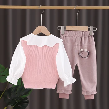 LZH 2021 Toamna Iarna Casual Pulover Vesta+cu Mâneci Lungi de Top+Pantaloni 3Pcs Seturi de Moda pentru Copii Haine Fete Fete Dulci Seturi de 0-4 Ani