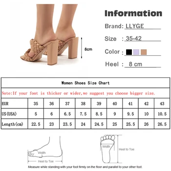 Femei Papuci Țese Square Toe Sandale de Moda Doamnelor Pantofi Femei din Piele PU de Înaltă Tocuri sex Feminin, Papuci de casă de Vară 2020 Slide-uri Fierbinte