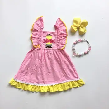 Fete pentru copii haine de vară copiii înapoi la școală dress creion rochie de imprimare copii boutique rochie roz mathing accesorii