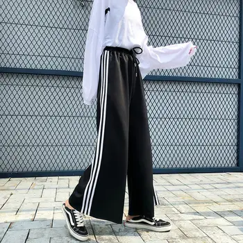 Pantaloni De Vara Femei Streetwear Joggeri Casual Cu Dungi Negre Înaltă Talie Pantaloni Lungi Pantaloni De Trening Femei Mozaic Benzi