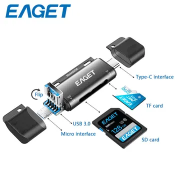 EAGET EZ08 Cititor de Card USB 3.0 de Tip C la SD Micro SD TF Adaptor pentru laptop Accesorii OTG Cardreader Inteligent de Memorie SD