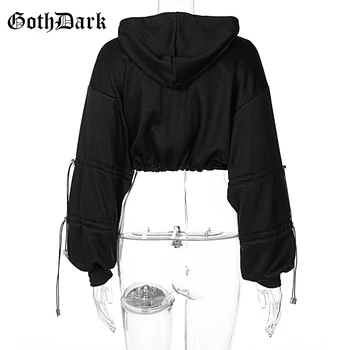 Goth, Gotic Întuneric Supradimensionat Cultură Hanorace Stilul Punk Cordon Negru Hip Hop Hoody Femei Toamna Broderie Maneca Lunga Streetwear