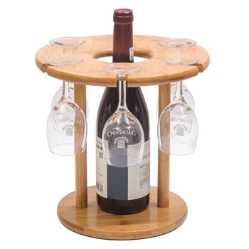 Blat de lemn Pahare Pahar de Vin Rack & Raft,de Stocare de 1 Sticla de 6 Pahare - Masă Pahar de Vin Suport pentru Cabinet de casa Bar