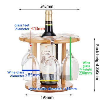 Blat de lemn Pahare Pahar de Vin Rack & Raft,de Stocare de 1 Sticla de 6 Pahare - Masă Pahar de Vin Suport pentru Cabinet de casa Bar