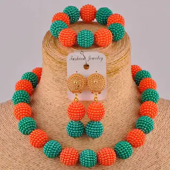Teal armata verde verde portocaliu africane colier nigerian margele bijuterii set simulate perla costum de nunta, seturi de bijuterii FZZ97