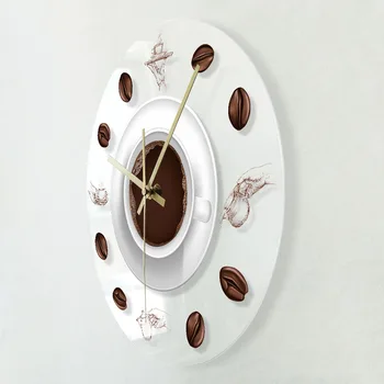 Cafea Mână de Desen ilustrare Bucătărie, Ceas de Perete Moderne de Imprimare Ceas Minimalist Acrilica de Perete Ceas idee de Cadou pentru Iubitorii de Cafea
