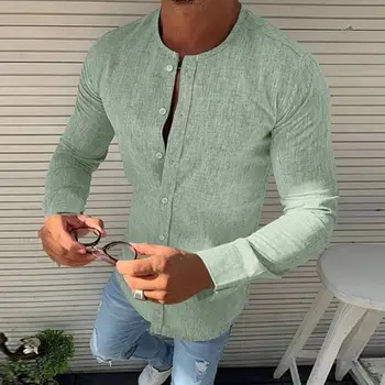 Primavara toamna rotund gat lenjerie de culoare solidă pentru bărbați tricou NOI dimensiuni mari maneca lunga confortabil respirabil de înaltă calitate, de sex masculin bluza