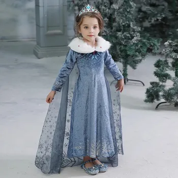 2020 Iarna Elsa Rochie Fete De Craciun Petrecere De Halloween Cosplay CostumeAnna Snow Queen Imprimare Ziua Rochie De Printesa