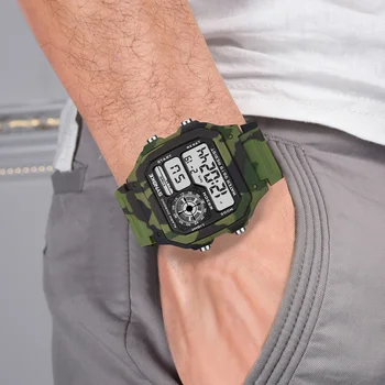 SYNOKE Digital Ceas Pentru Barbati Camuflaj Verde Militar Sport Impermeabil Ceas Electronic de sex Masculin Display LED Ceas de mână Ceas Deșteptător