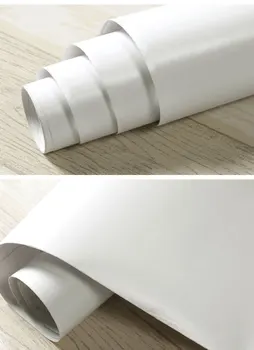 90cm Auto-adezivă de hârtie de perete din PVC rezistent la apa tapet autocolant perete Luminos alb pur mat lipicios mobilier Renovat cabinetul