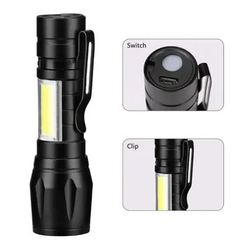 Mini Reîncărcabilă Lanterna LED-uri COB+XPE Portabil cu Lanterna Felinar Camping cu Zoom Concentra Lumina Lanternă Tactică cu Pix Clip