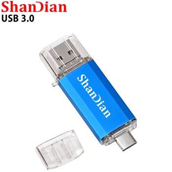 SHANDIAN OTG 3 in 1 USB Flash Drive USB3.0 & Type-C & Micro USB 512GB ssd de 128GB, 256GB 64GB 32GB 16GB Pendrives Pen Drive Cle USB