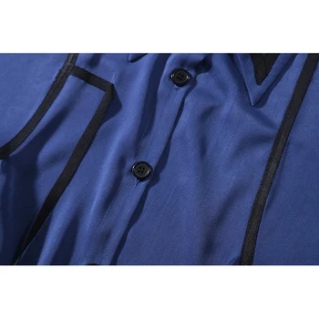 Maneca Lunga Plus Dimensiune 2020 Toamnă Femeie Albastru Tricou Negru Rochie Butonul De Sus Doamnelor Unice Liber Casual Rochie Stil Halat Femme 6638